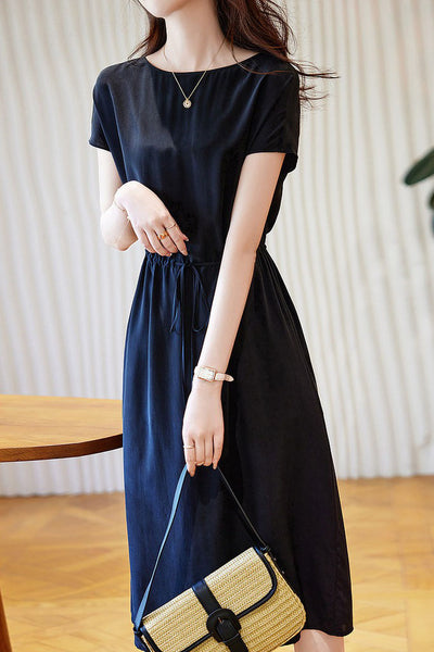 Minimalist elegant boat neck tie dress