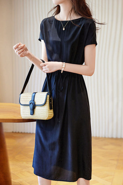 Minimalist elegant boat neck tie dress