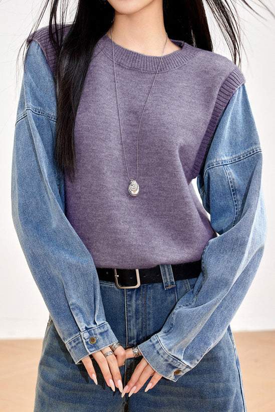 Fashion Denim Patchwork Hoodie