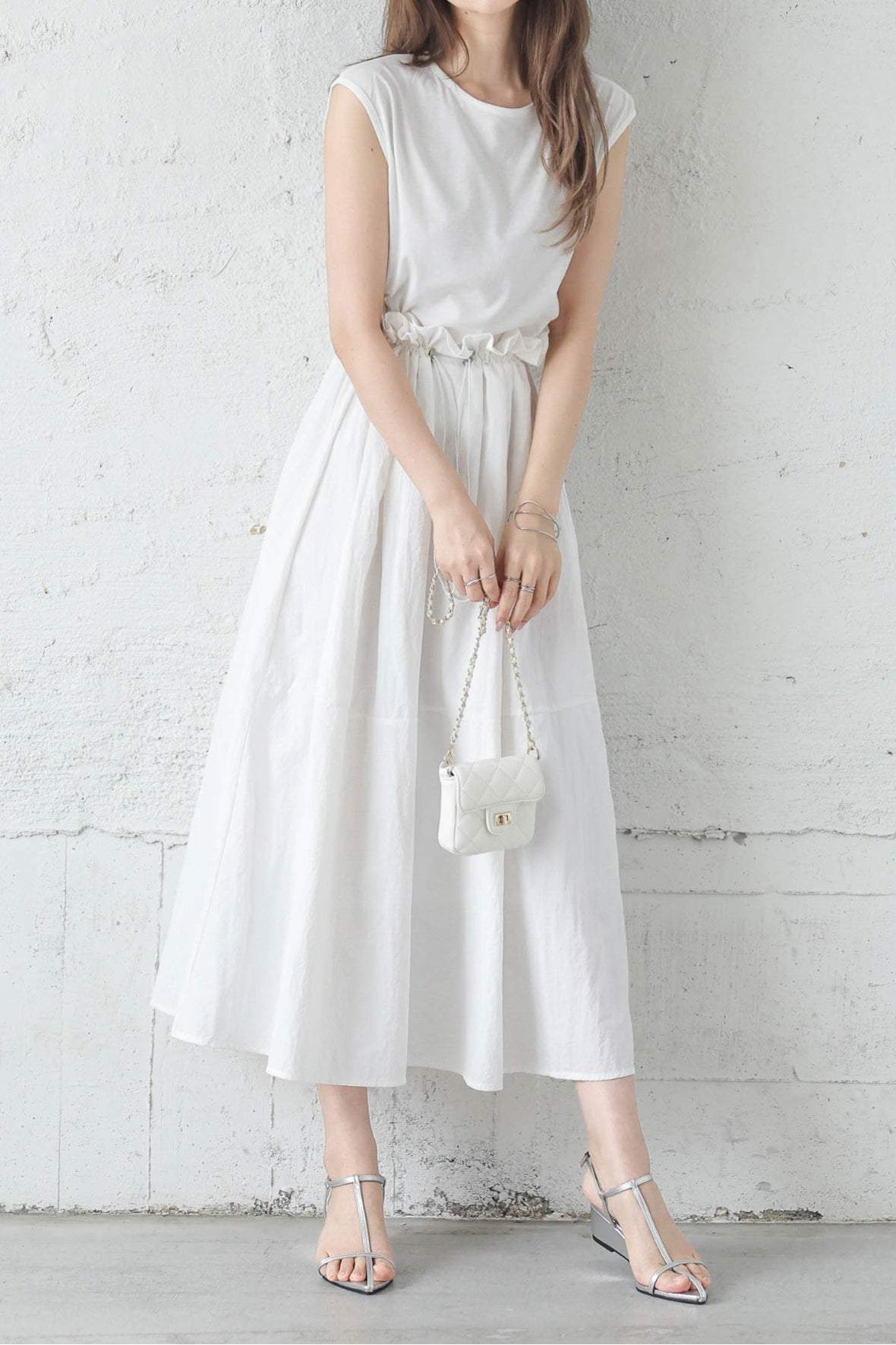 Round Neck Drawstring Docking Maxi Dress with Lining