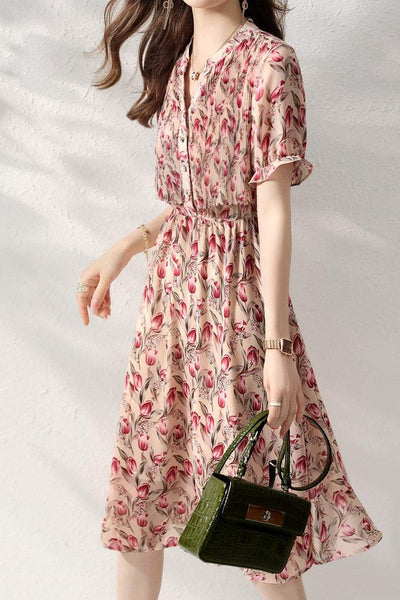 Pleated Docking Chiffon Dress with Lining