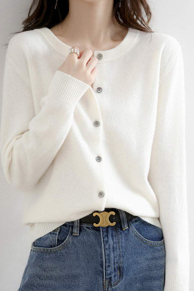 Round Neck Wool Knit Cardigan - 12 Colors Available