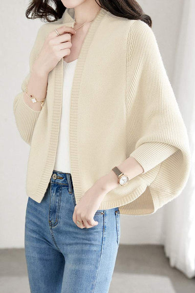 Plain Batwing Sleeve Hooded Knit Cardigan