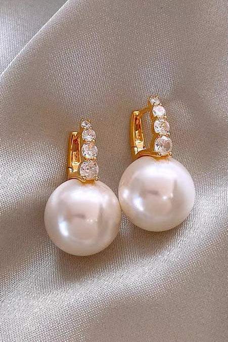 Light luxury copper micro inlaid zircon pearl earrings