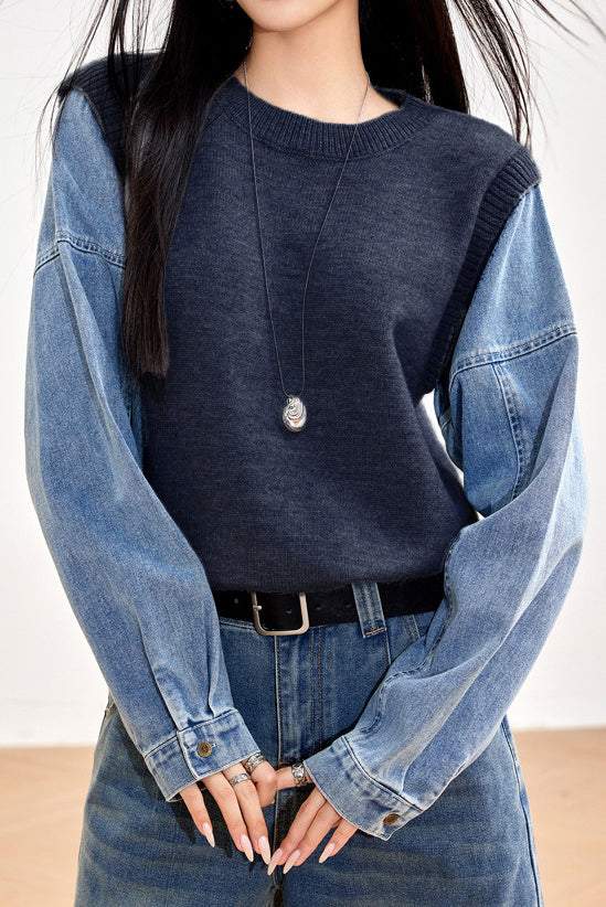 Fashion Denim Patchwork Hoodie