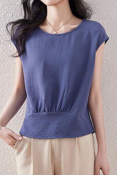 French Sleeve Front Gather Blouse - 7 Colors Available