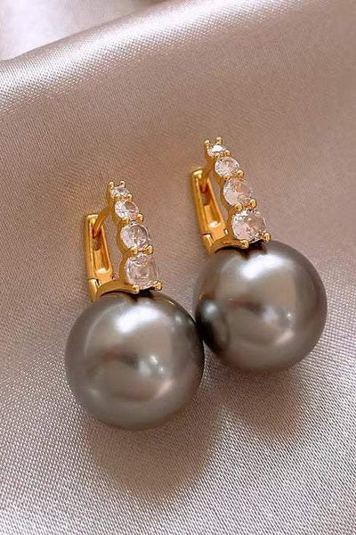 Light luxury copper micro inlaid zircon pearl earrings