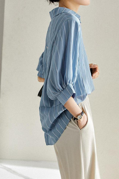 Back Button Skipper Stripe Blouse