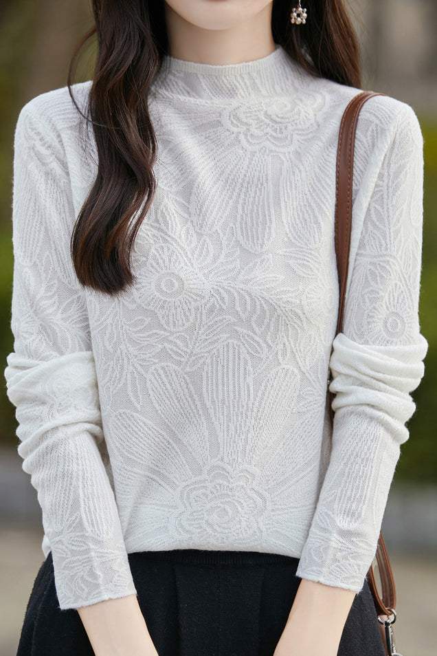 Half turtleneck solid-color base layer shirt with hidden patterns
