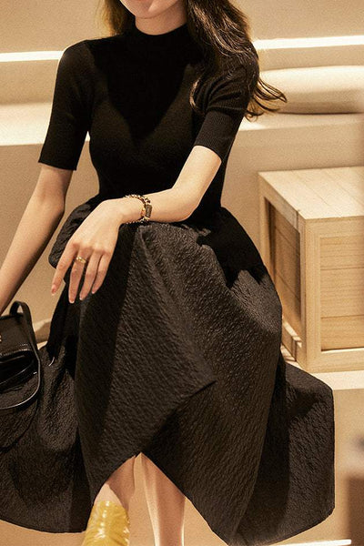 Mock Neck Embossed Docking Knit Dress