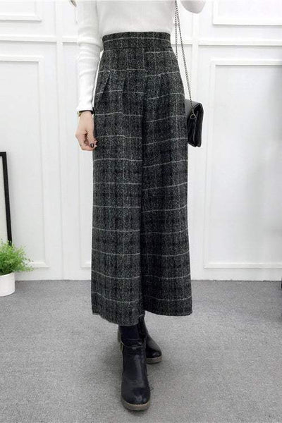 High-Waisted Casual Wool Wide-Leg Trousers