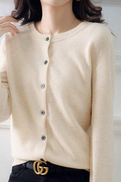 Round Neck Wool Knit Cardigan - 12 Colors Available