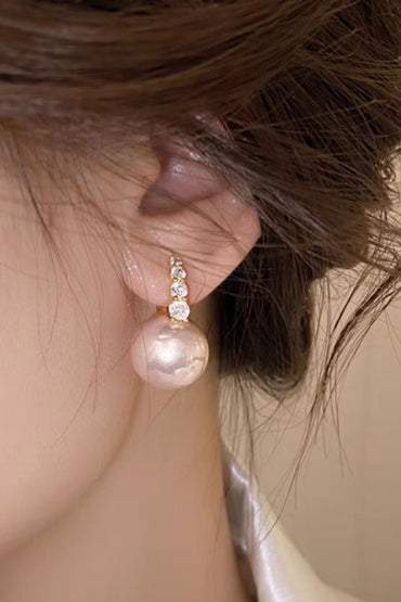 Light luxury copper micro inlaid zircon pearl earrings