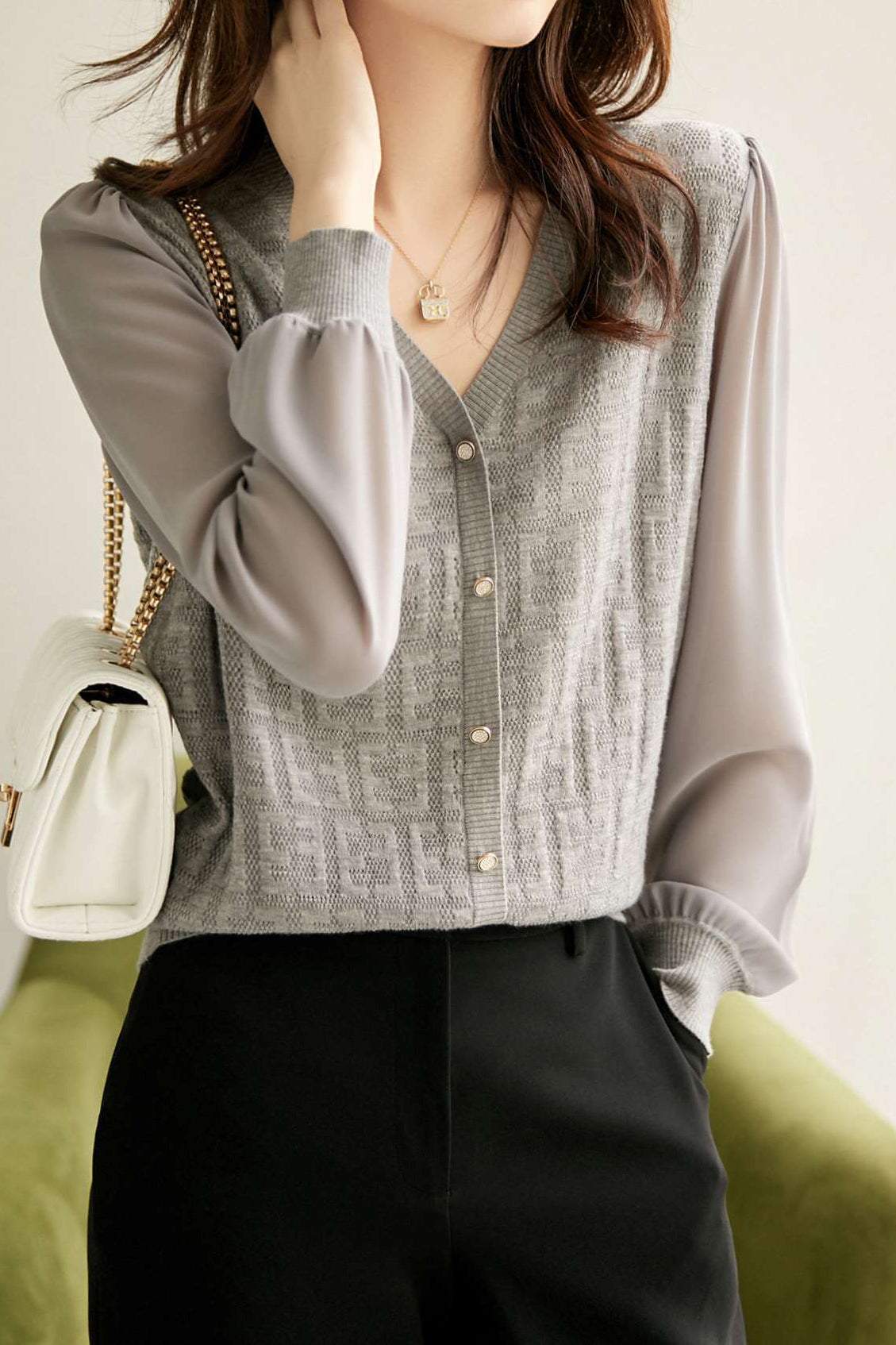 Elegant V-Neck Decor Button Knit