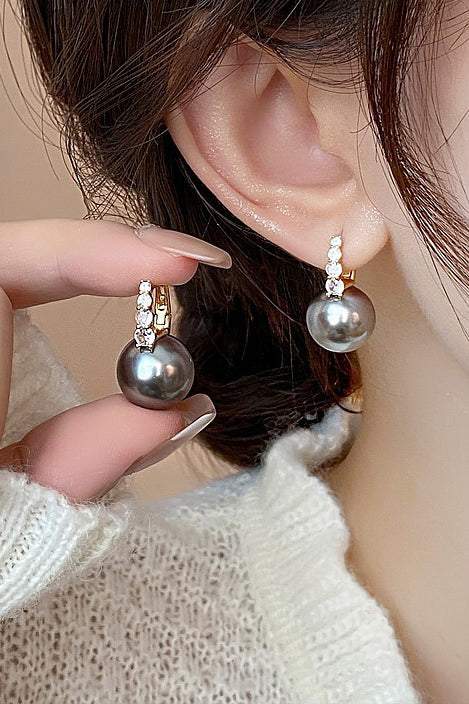 Light luxury copper micro inlaid zircon pearl earrings
