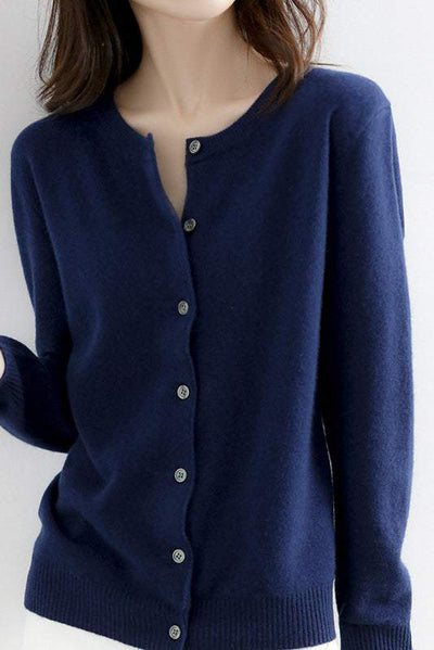 Round Neck Wool Knit Cardigan - 12 Colors Available