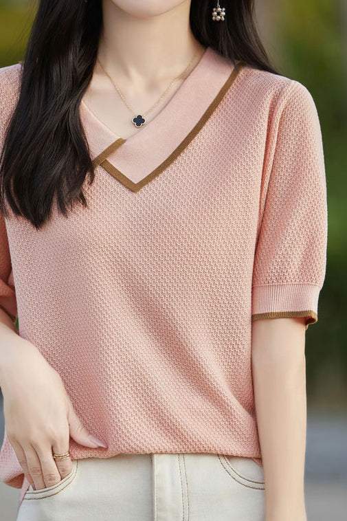 Asymmetrical Chelsea Collar Short Sleeve Knit - 3 Colors Available