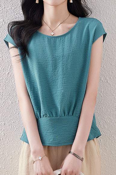 French Sleeve Front Gather Blouse - 7 Colors Available