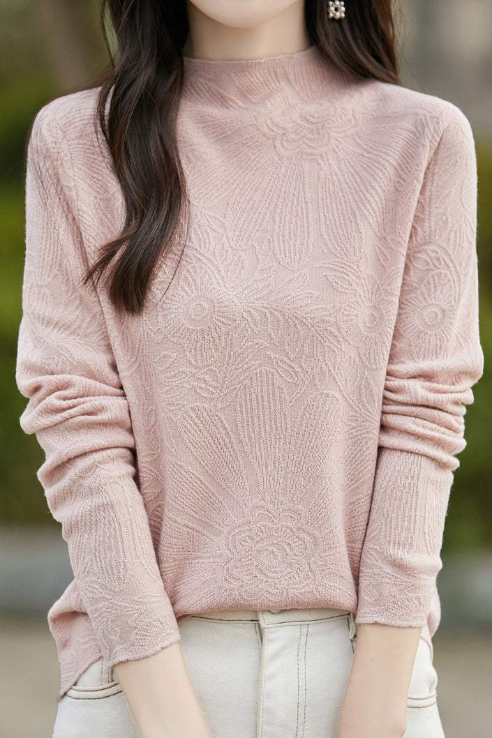 Half turtleneck solid-color base layer shirt with hidden patterns