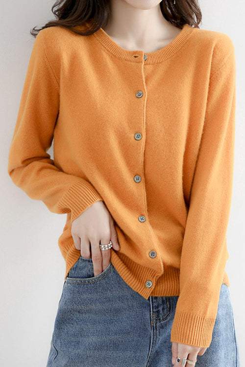 Round Neck Wool Knit Cardigan - 12 Colors Available