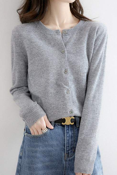 Round Neck Wool Knit Cardigan - 12 Colors Available