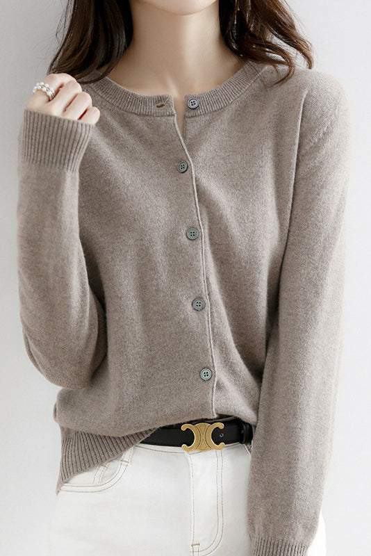 Round Neck Wool Knit Cardigan - 12 Colors Available