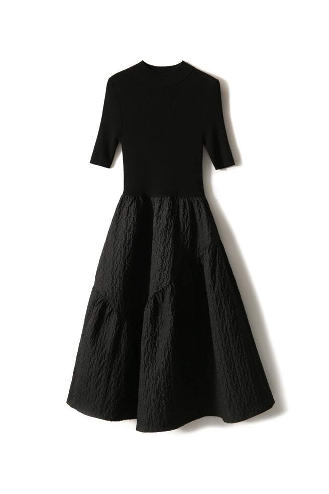 Mock Neck Embossed Docking Knit Dress