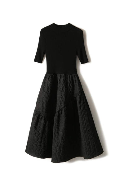 Mock Neck Embossed Docking Knit Dress