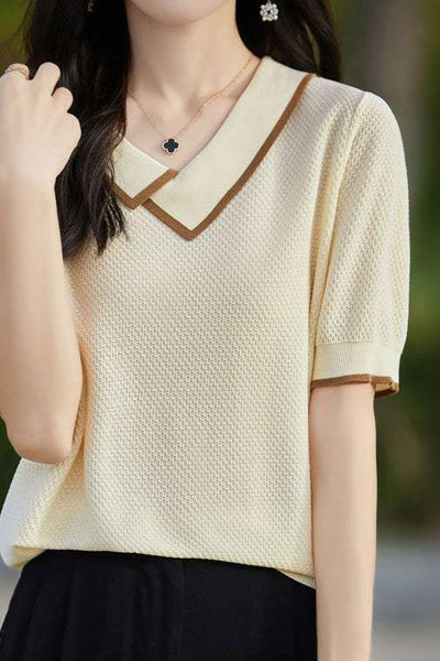 Asymmetrical Chelsea Collar Short Sleeve Knit - 3 Colors Available
