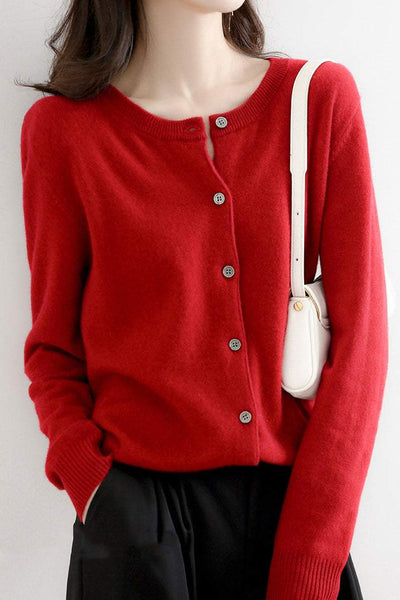 Round Neck Wool Knit Cardigan - 12 Colors Available