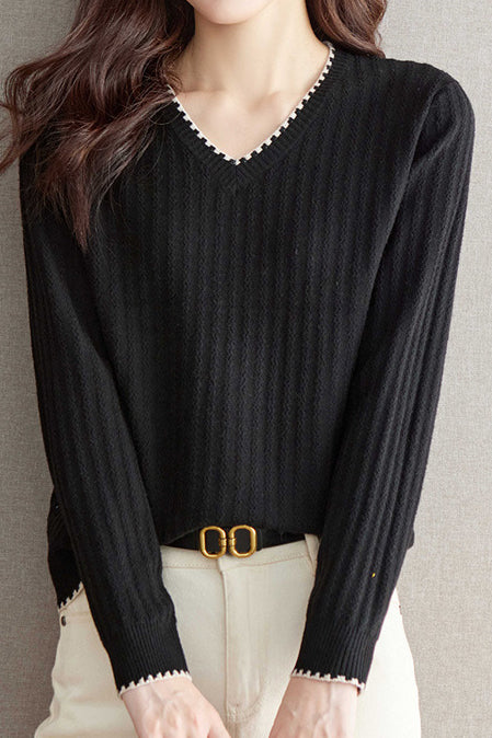 V-neck versatile ribbed knitwear