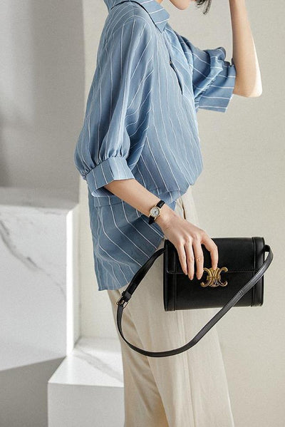 Back Button Skipper Stripe Blouse