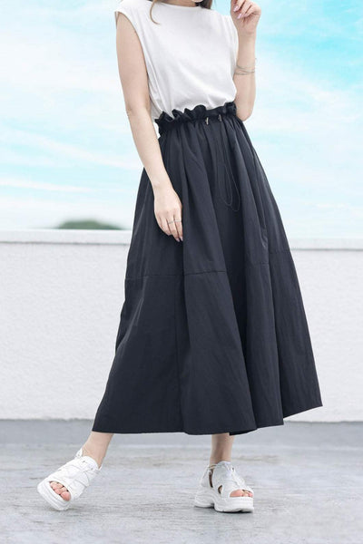 Round Neck Drawstring Docking Maxi Dress with Lining
