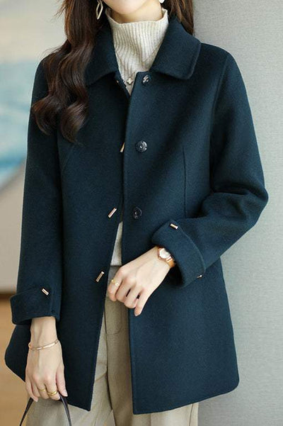 Stand Collar Turn-Up Cuff Melton Coat with Lining