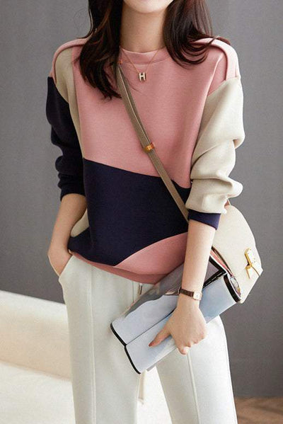 Round Neck Drop Shoulder Bi-Color Sweatshirt
