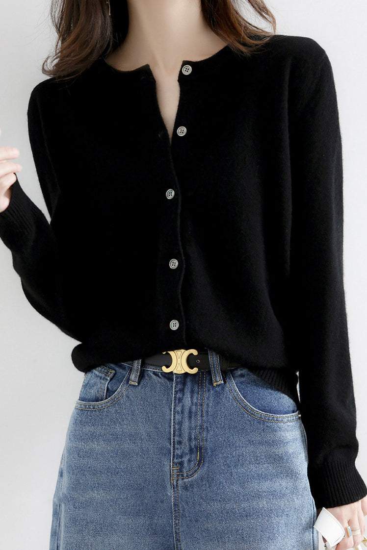 Round Neck Wool Knit Cardigan - 12 Colors Available