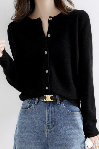 Round Neck Wool Knit Cardigan - 12 Colors Available