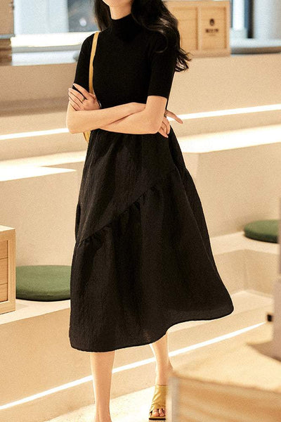 Mock Neck Embossed Docking Knit Dress
