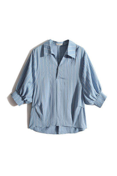 Back Button Skipper Stripe Blouse