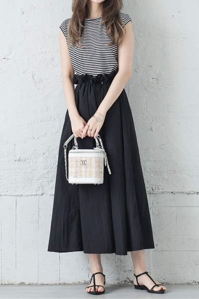 Round Neck Drawstring Docking Maxi Dress with Lining