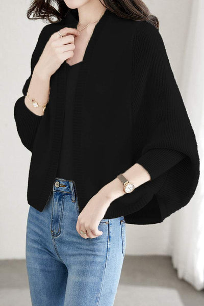 Plain Batwing Sleeve Hooded Knit Cardigan