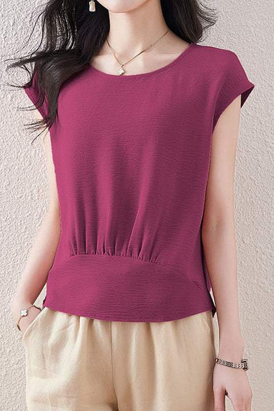 French Sleeve Front Gather Blouse - 7 Colors Available