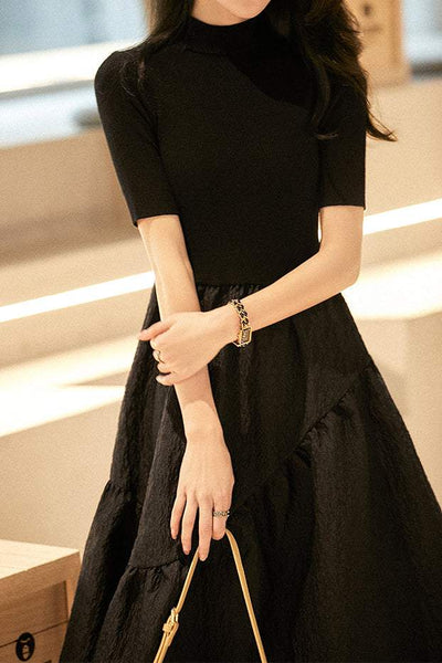 Mock Neck Embossed Docking Knit Dress