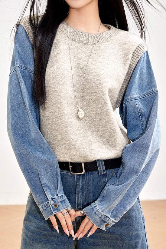 Fashion Denim Patchwork Hoodie