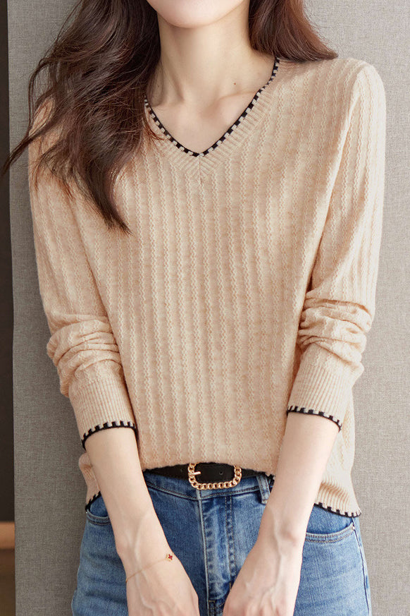 V-neck versatile ribbed knitwear