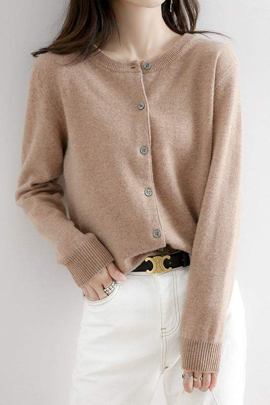 Round Neck Wool Knit Cardigan - 12 Colors Available