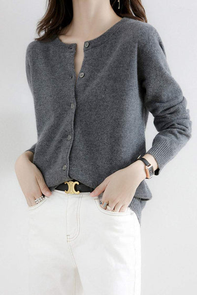 Round Neck Wool Knit Cardigan - 12 Colors Available
