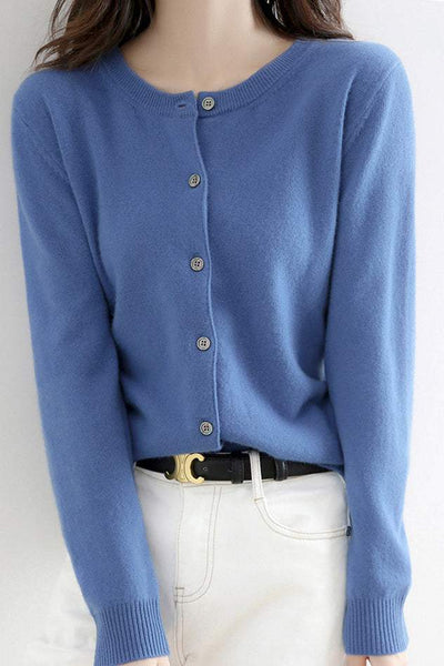 Round Neck Wool Knit Cardigan - 12 Colors Available