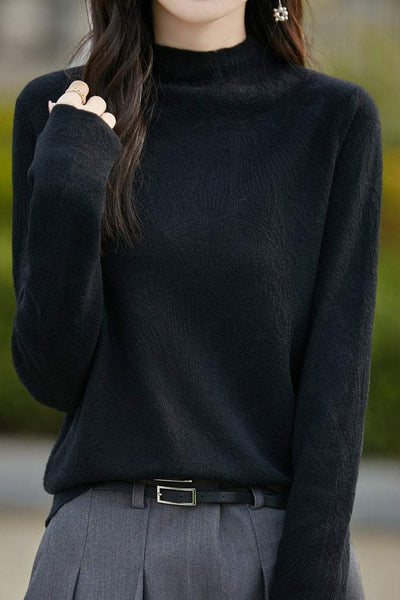 Half turtleneck solid-color base layer shirt with hidden patterns