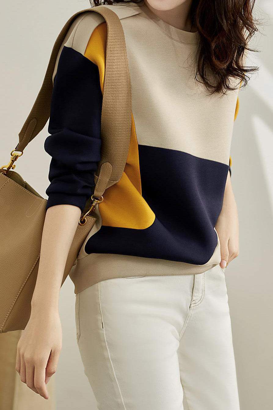 Round Neck Drop Shoulder Bi-Color Sweatshirt